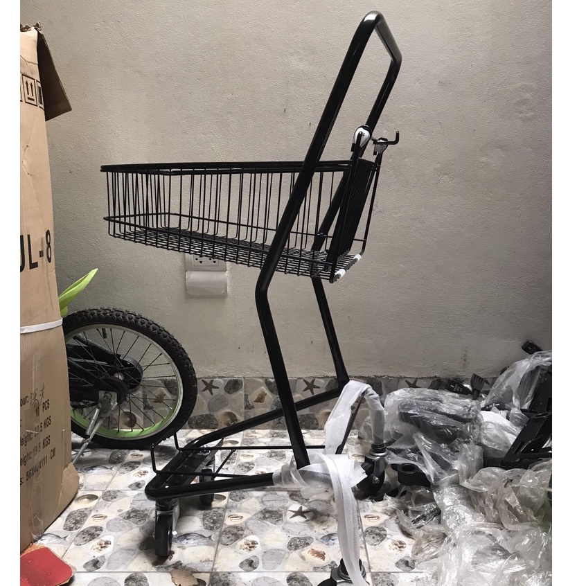 Xe đẩy siêu thị 2 tầng mầu đen