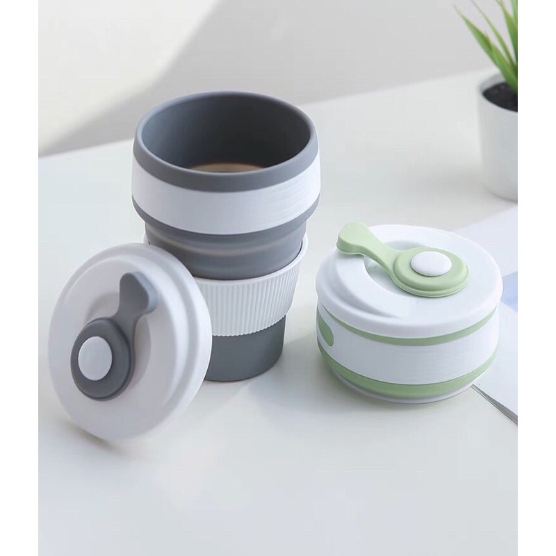 Cốc gấp gọn silicon chịu nhiệt 200 độ có nắp dung tích 350ml sẵn hàng 6 màu dễ dàng mang đi du lịch, dã ngoại | BigBuy360 - bigbuy360.vn
