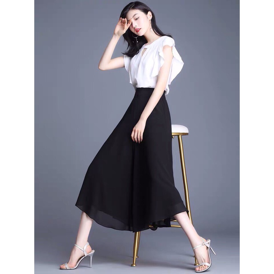 Quần Ống Rộng Giả Váy ❤️FREESHIP❤️ Lưng Sau Thun, Đính Nút Trước, 2 Túi