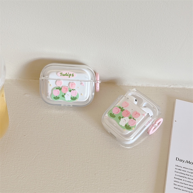 Vỏ Bảo Vệ Hộp Sạc Tai Nghe Bluetooth Không Dây Airpods1 / 2 Pro pro2 Air Pods Pro 3 Hình Thỏ Hoa Tulip Dễ Thương Ốp