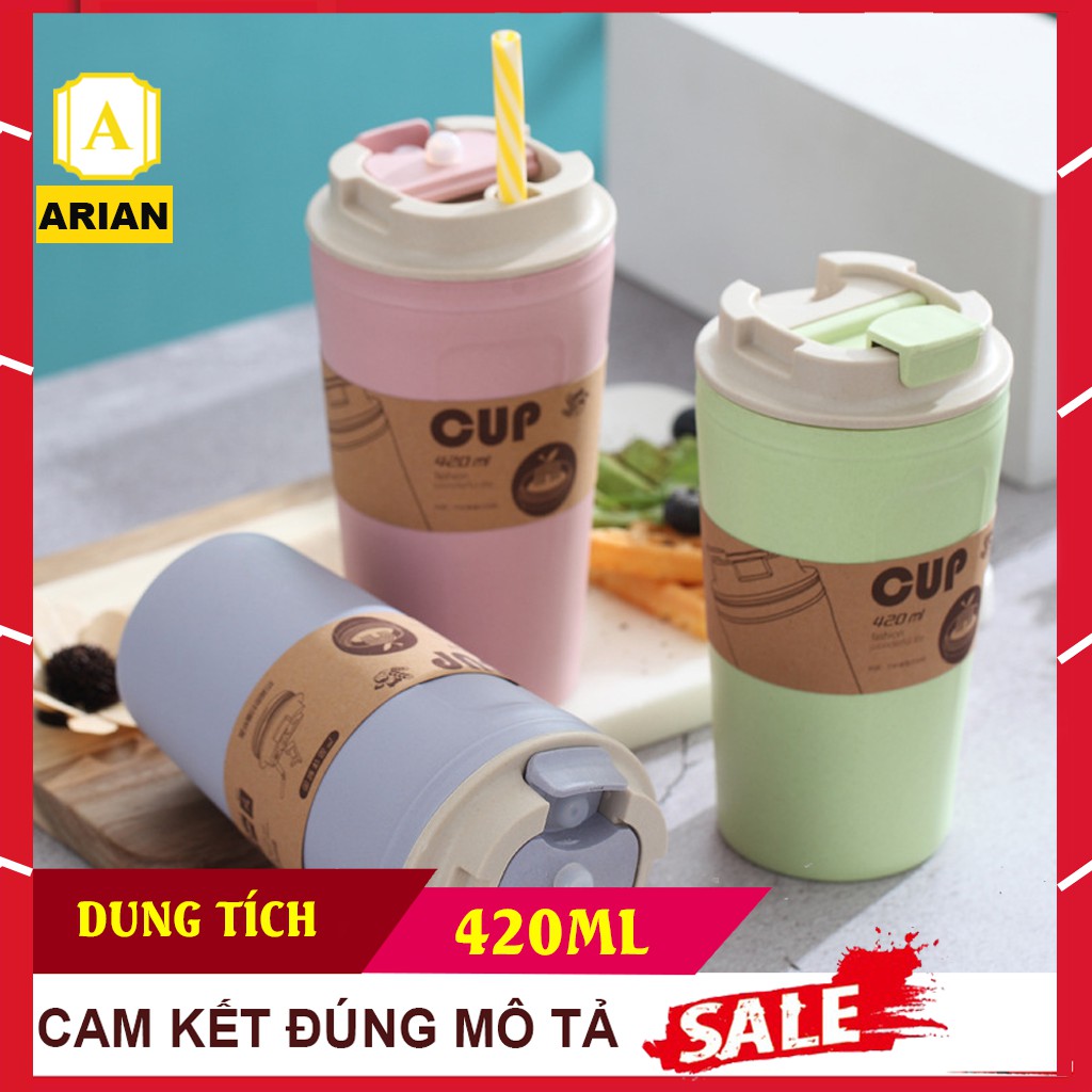 [GIÁ SỐC] Cốc Lúa Mạch Giữ Nhiệt Dung Tích 500ML Và 420ML Kèm Thìa Có Lỗ Hút Thân Thiện Môi Trường