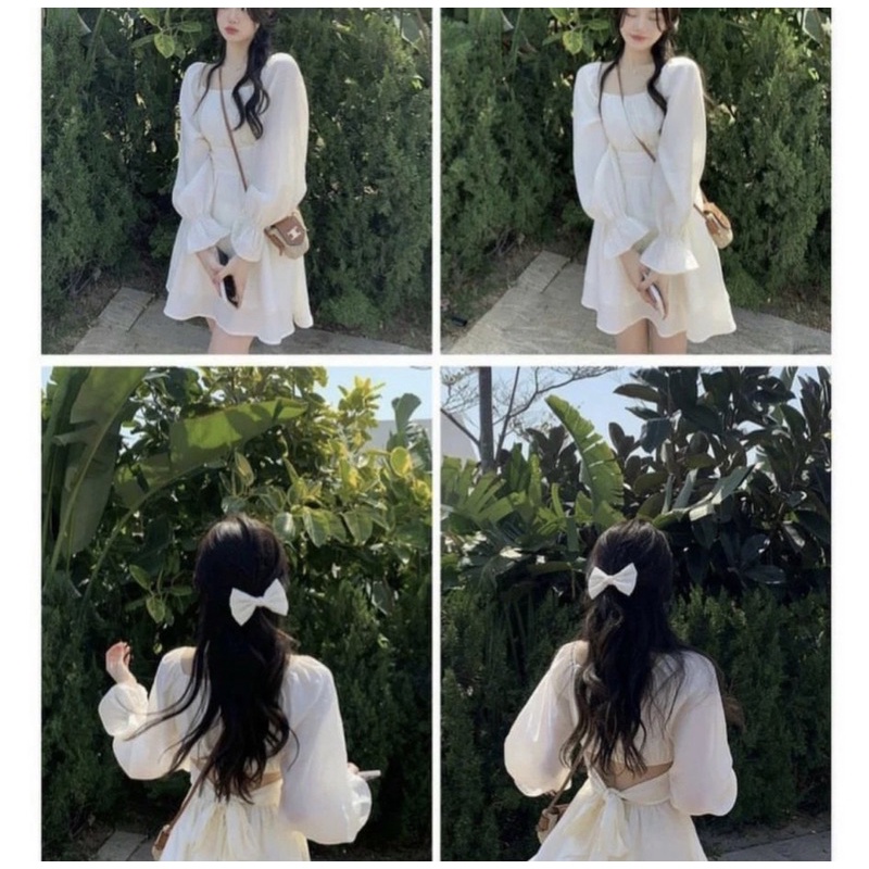 ĐẦM CỔ VUÔNG THẮT NƠ LƯNG TAY BO LOE 2M