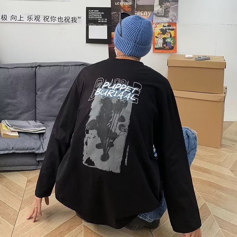 Áo Thun Tay Dài Cổ Tròn Dáng Rộng In Họa Tiết Hoạt Hình Phong Cách Hip Hop Hàn Quốc Thời Trang Cho Nam Và Nữ size M-5XL