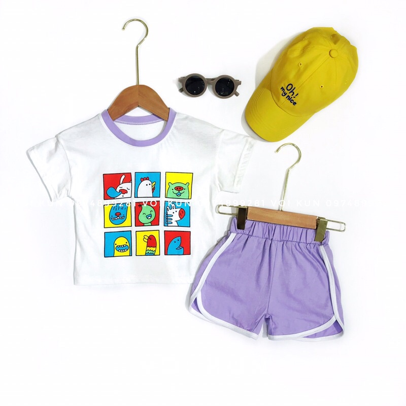 S013 - Bộ quần áo mùa hè cho bé gái bé trai chất cotton in hình size 90-130