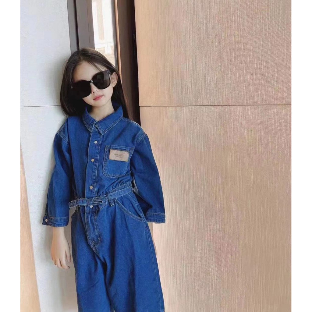 Áo liền quần Vải Jean Phong Cách Hàn Quốc Thời Trang Xuân Thu 2021 Cho Bé 3-8 Tuổi