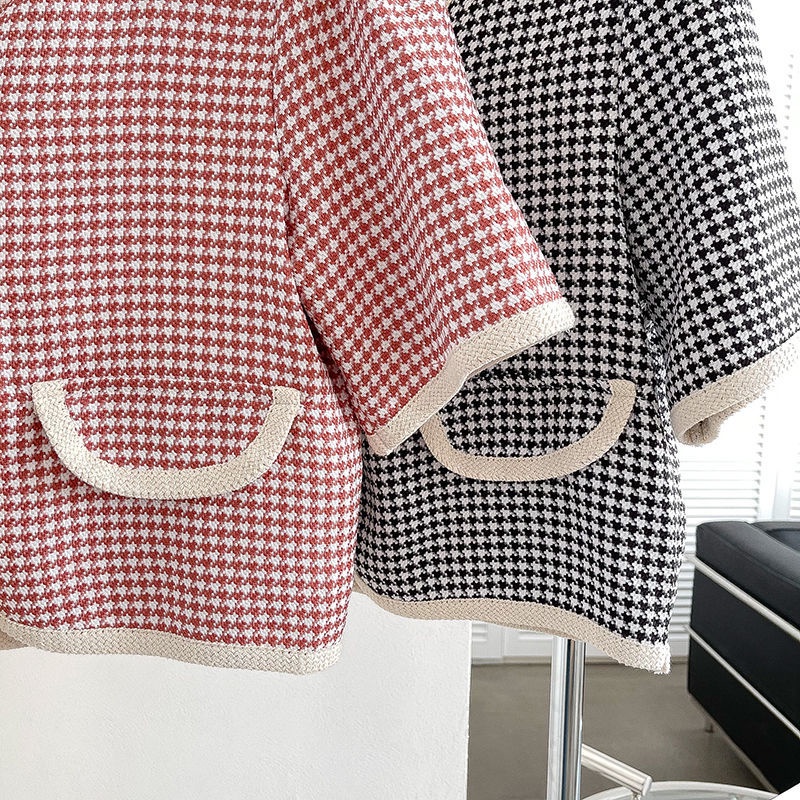 Áo Sơ Mi Ngắn Tay Cổ V Họa Tiết houndstooth Phong Cách Phương Tây Thời Trang Mùa Hè Mới Cho Nữ