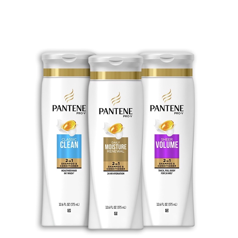 Dầu xả&amp;gội 2in1 ngăn gãy rụng tóc dưỡng ẩm da đầu làm dày tự nhiên Pantene Pro V 375ml chính hãng Mỹ nhiều mùi hương