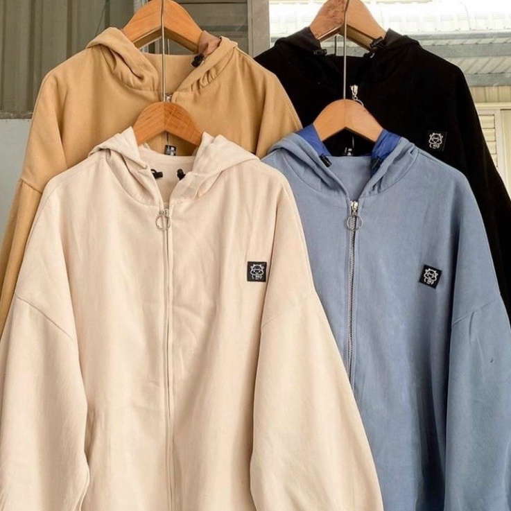 Áo khoác KAKI Khoá Zip From Rộng Nam Nữ 2 Lớp dày dặn ,Áo hoodie kaki khoá kéo có mũ chống nắng