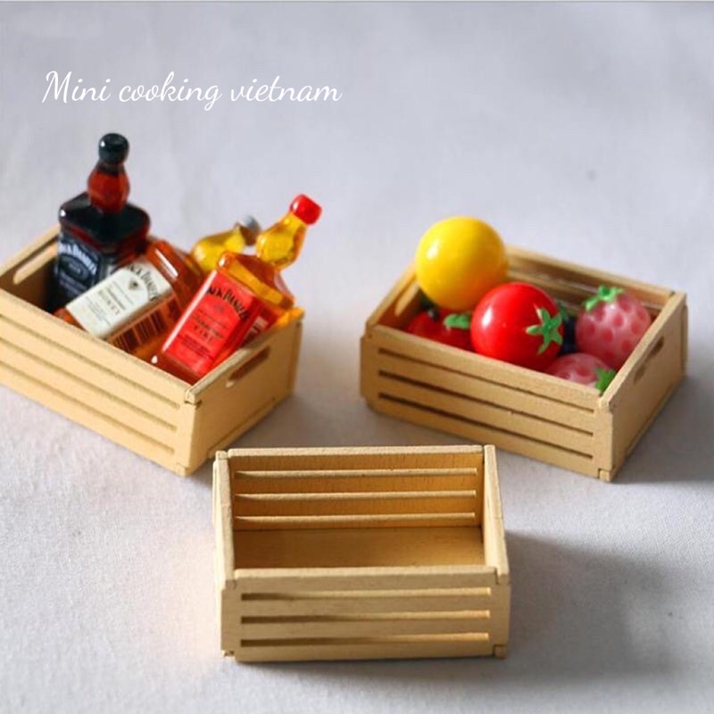 Mô hình hộp gỗ đựng đồ chơi búp bê / Mini cooking vietnam
