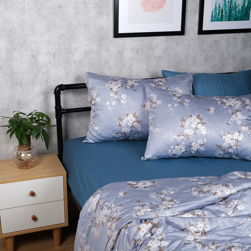 [Nhiều kích thước] Vỏ Gối Nằm Gòn Bedding Cotton Satin Hàn Quốc Màu Xanh Ghi - 01 cái