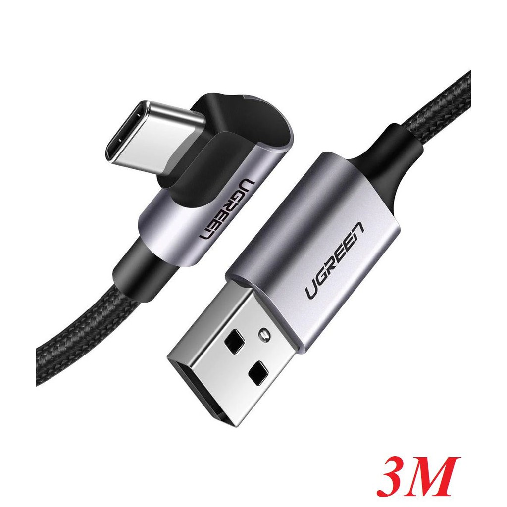 Ugreen 70255 3M màu đen cáp USB đầu Type-C bẻ góc 90 độ 3A US284