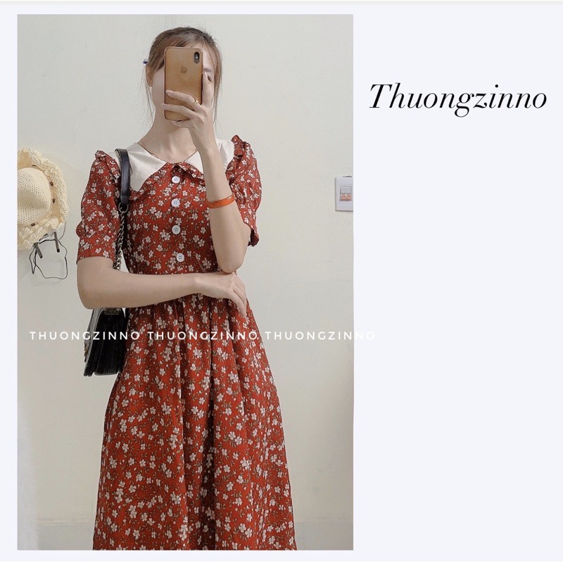 Váy hoa Vintage cổ sen Quý Tộc Đầm hoa dáng xoè chiết eo Quảng Châu | BigBuy360 - bigbuy360.vn