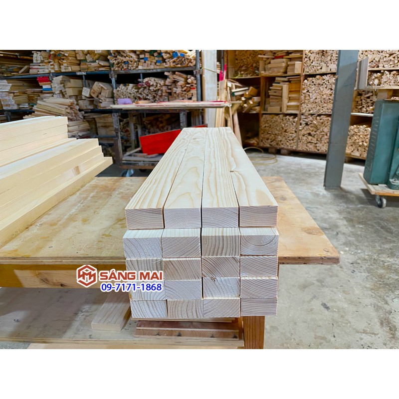 [MS41] Thanh gỗ thông dày 3cm x mặt rộng 5cm x dài 1m + láng mịn 4 mặt