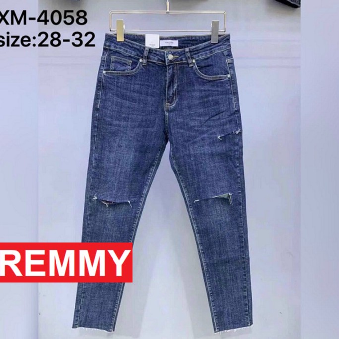 QUẦN JEAN NAM XANH ĐẬM RÁCH CAO CẤP TUA LAI HÀN QUỐC VS4058 REMMYSHOP