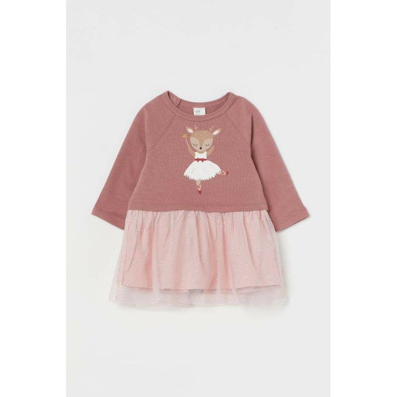 Váy nỉ Hm chân ren họa tiết tuần lộc múa balê dư xịn cho bé gái.