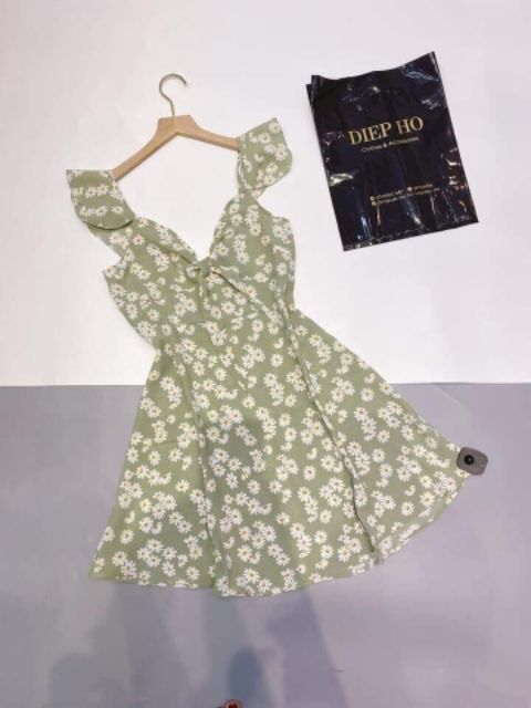 Đầm hoa cánh tiên nơ ngực 2 màu mã 276