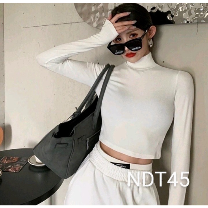 Áo croptop tay dài cỗ lọ chất vải Borip xịn Shop Cam Kết Hàng Y Hình Kèm Ảnh Thật Chính Chủ ( Size từ 40-53kg )