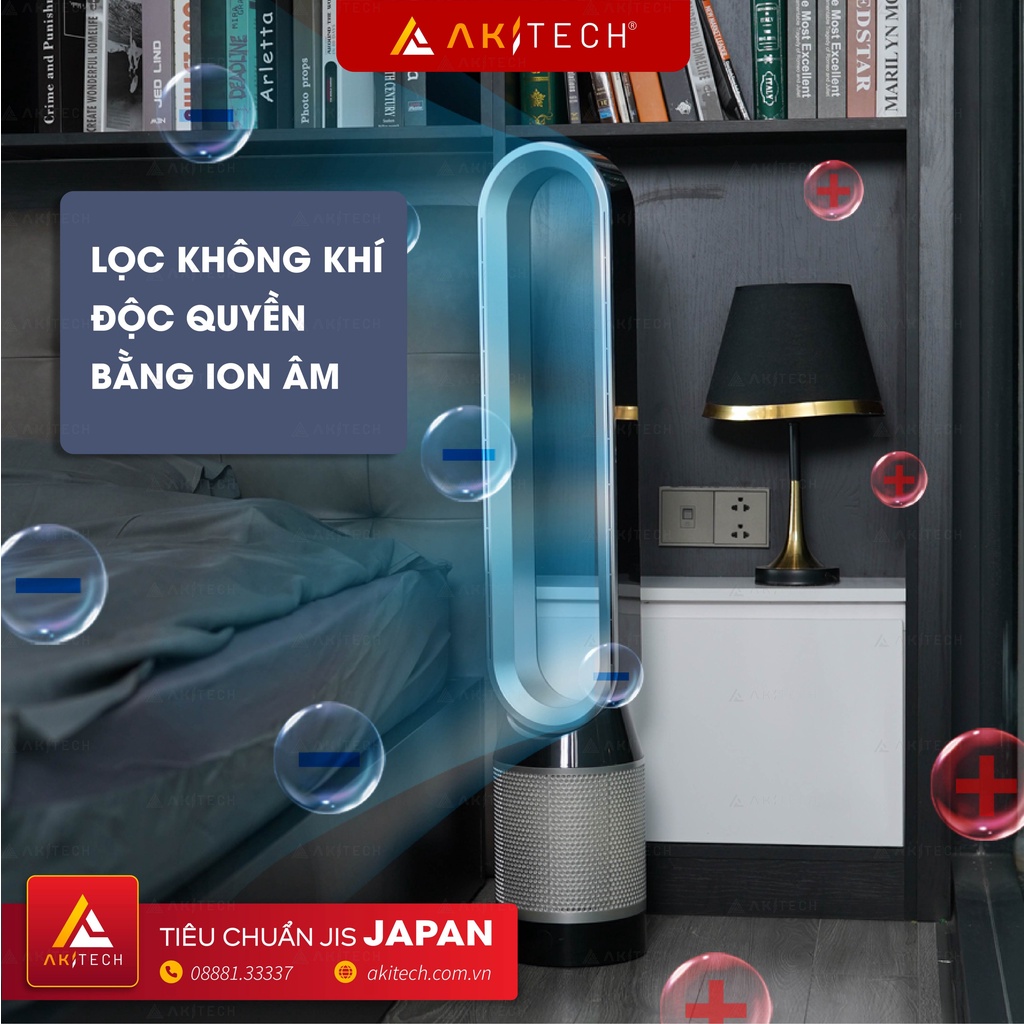 Máy lọc không khí tích hợp quạt không cánh AKI PURIFIER 9 cấp độ gió, tạo ion âm, lõi lọc HEPA H13