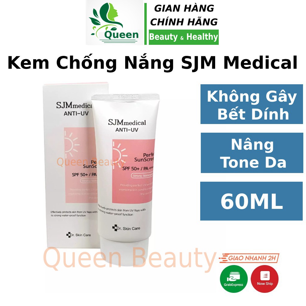 Kem chống nắng SJM Medical Anti UV 50SPF Cho da dầu mụn nhạy cảm khô hỗn hợp hóa học vật lý nâng tone Queen Beauty