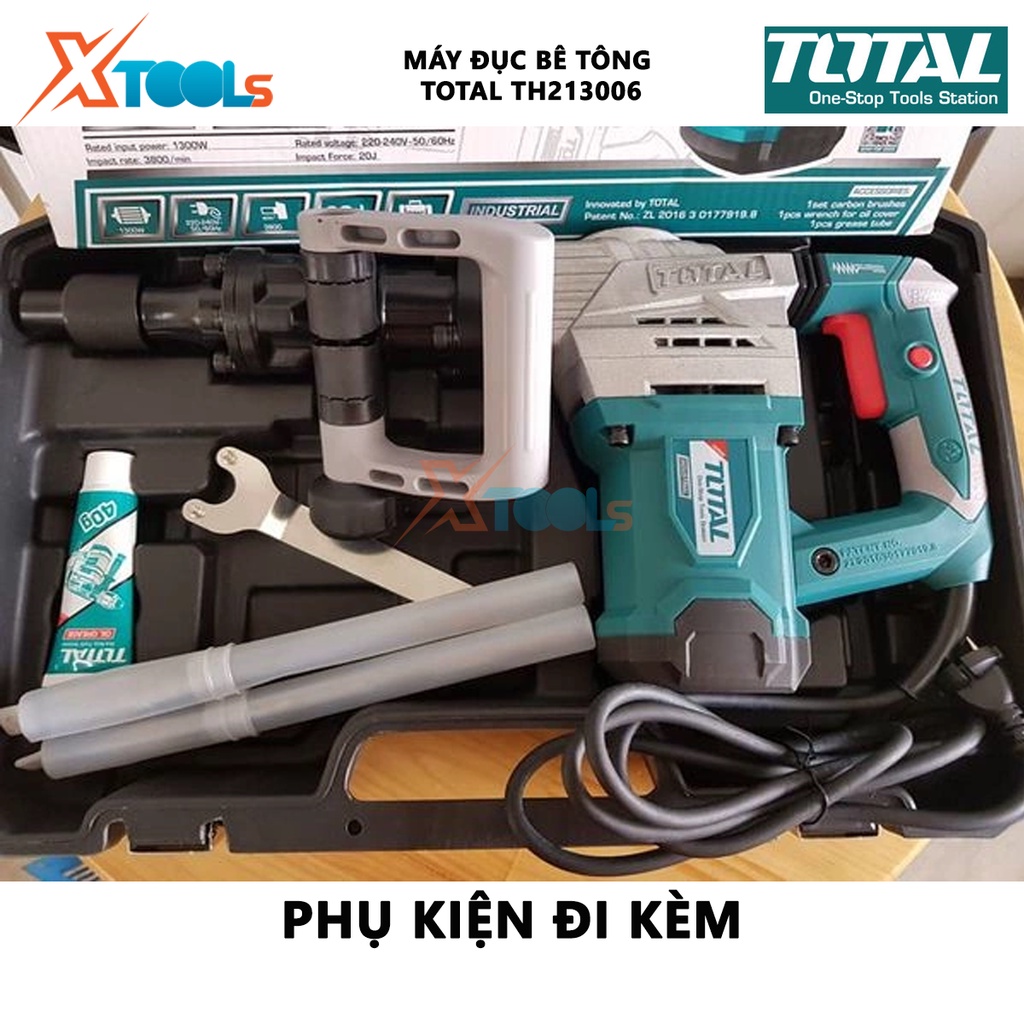 Máy đục bê tông TOTAL TH213006 | máy khoan đục công suất 1300W, tốc độ đập 3800 bpm, lực đập 20J vặn vít, đục tường, kho