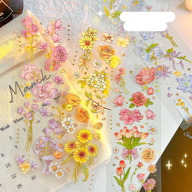 Set 3 Hoặc Lẻ Hình Dán Deco Sticker PET Tự Cắt Hình Hoa Seasons Parterre Dazzling
