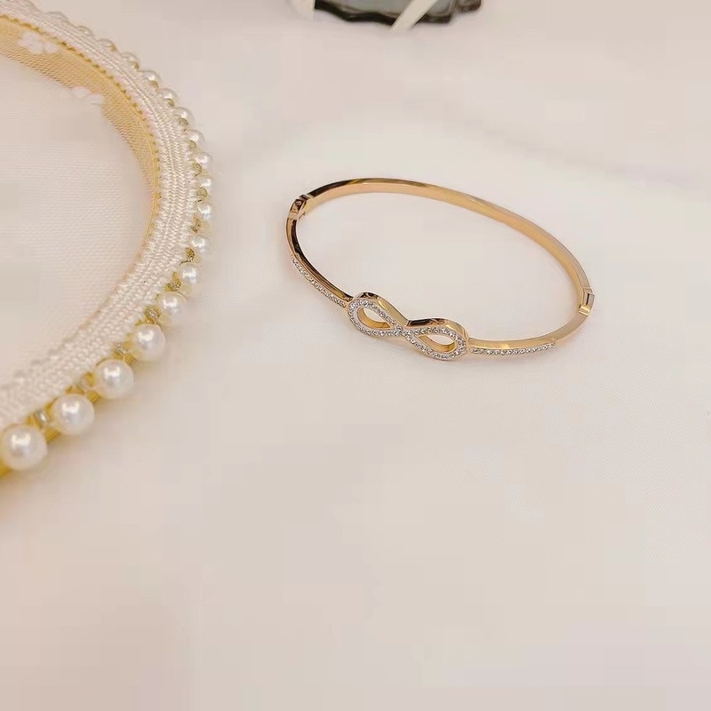 Vòng Tay Thép Titan Đính Kim Cương Không Gây Dị Ứng Phong Cách Âu Mỹ Thời Trang Cho Nữ