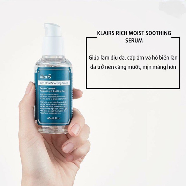 Bộ 2 Sản Phẩm Dưỡng Cấp Ẩm Klairs Rich Moist Soothing (serum 80ml  kem 80ml)