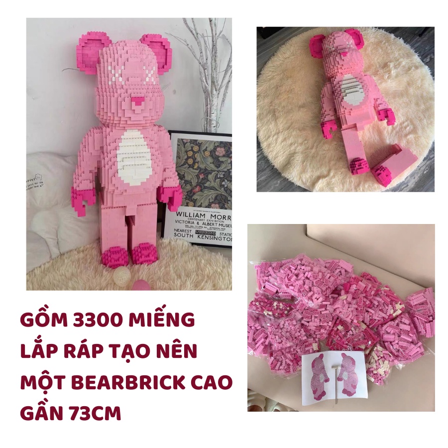 Lego tượng gấu bearbrick trưng bày trang trí sang trọng cho gia đình