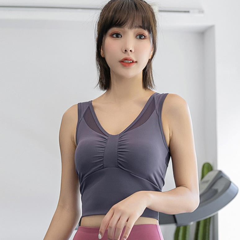 Áo bra tập gym nữ Louro LA46, kiểu áo croptop body nhún ngực sẵn mút, dùng tập thể thao, gym, yoga, zumba  ྇