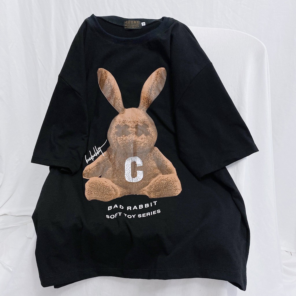 Áo thun tay lỡ YAYSHOP unisex nam nữ form rộng vải cotton mềm mịn thỏ nâu