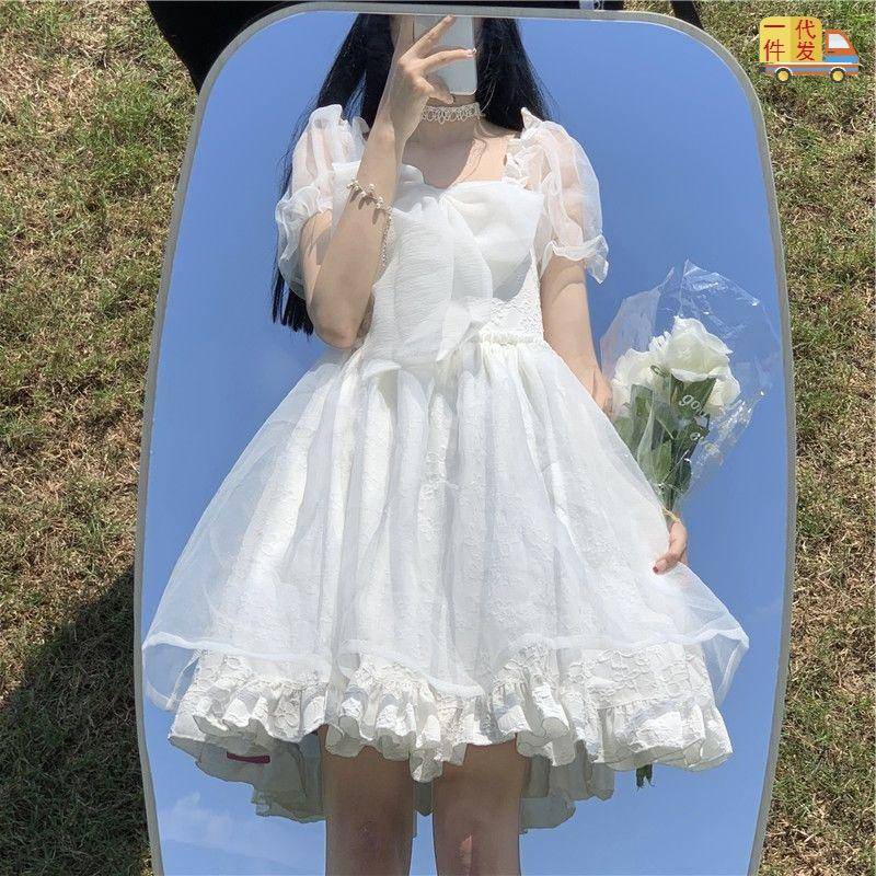 Đầm lolita Tay Phồng Đính Nơ To Dễ Thương Thời Trang Mùa Hè Cho Bé Gái