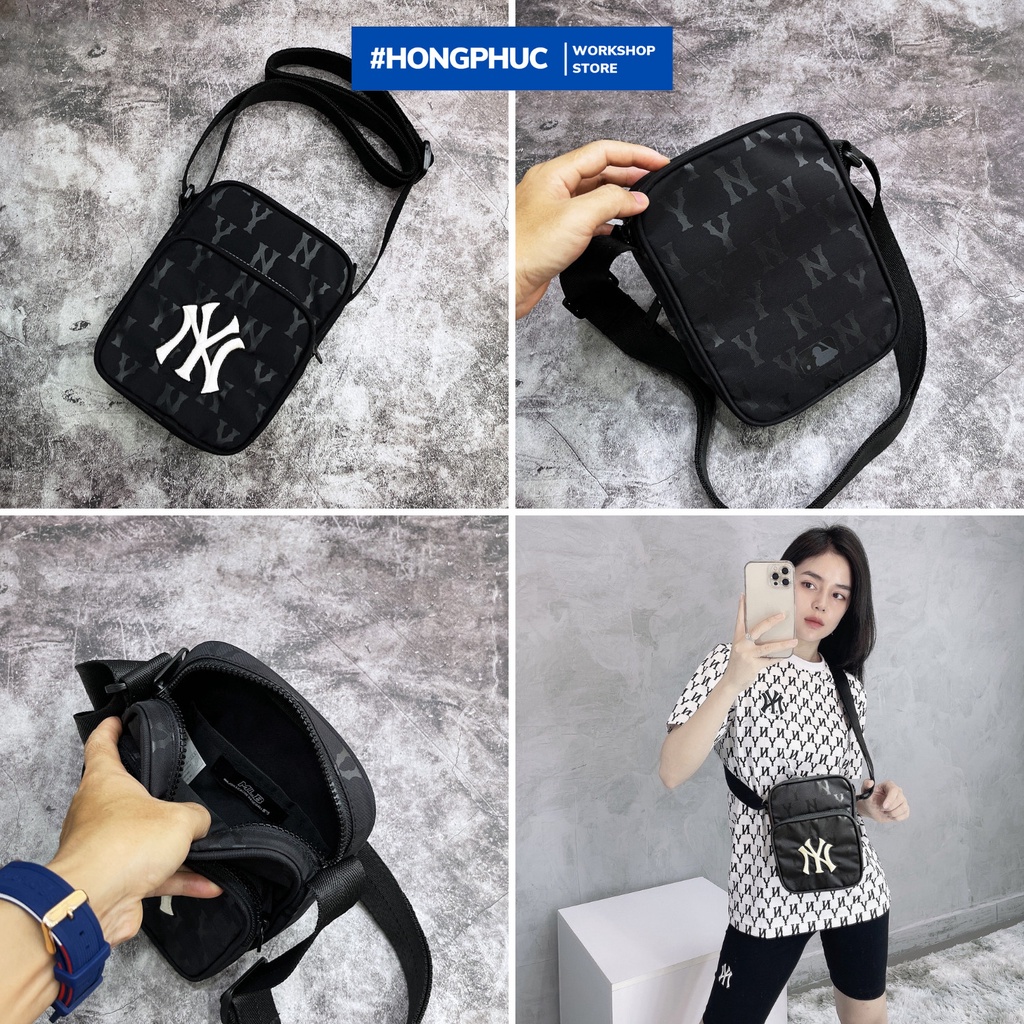 Túi đeo chéo nam nữ MLB NY MONOGRAM MINI BAG BLACK [ HONGPHUC ]