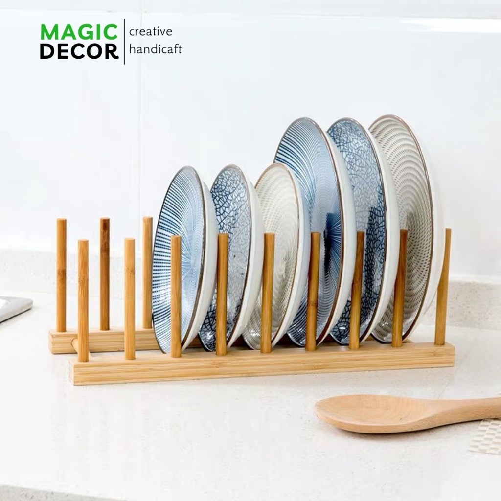 Giá để đĩa, úp cốc, đồ dùng bằng gỗ tre tự nhiên cao cấp nhiều size MAGICDECOR