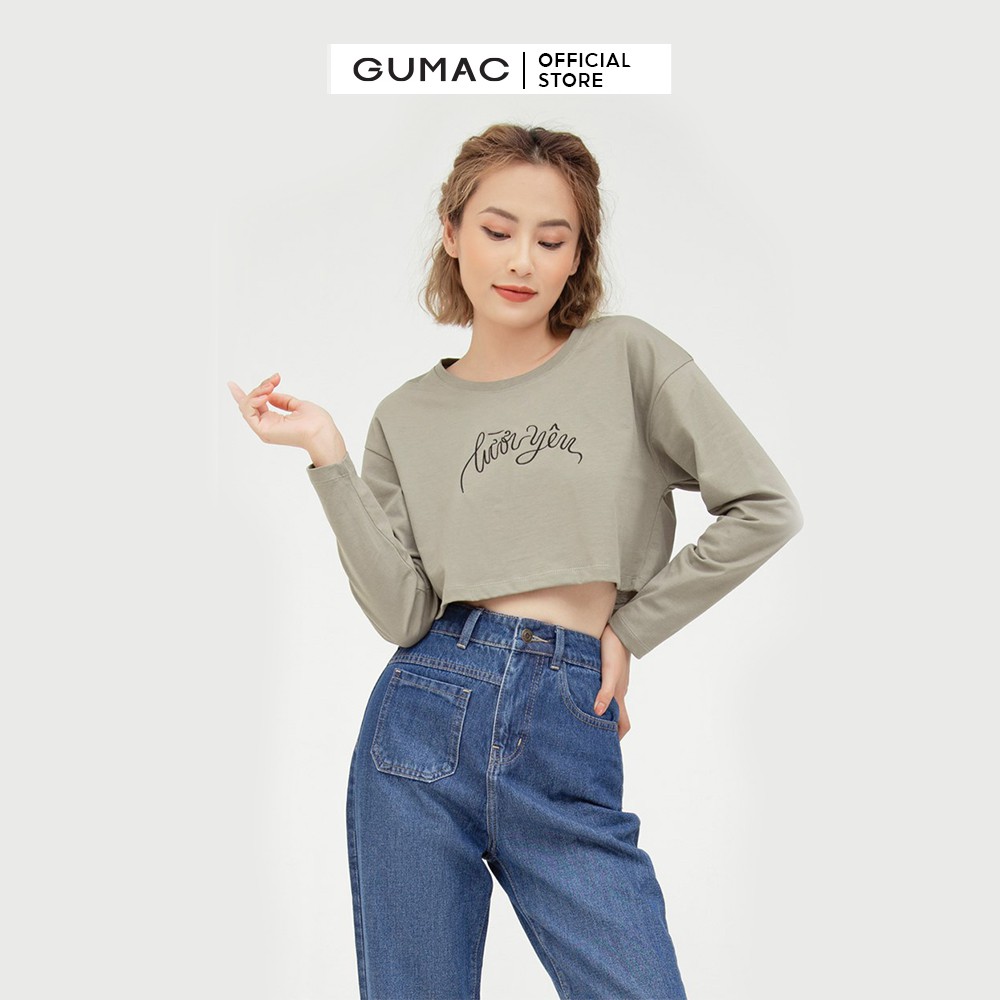 Áo croptop nữ GUMAC thêu chữ nổi bật, nhiều màu cá tính ATB565 | BigBuy360 - bigbuy360.vn