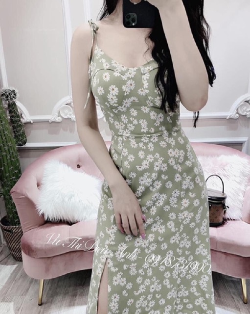 Váy Hoa 2 dây siêu xinh Xẻ đùi cực đẹp