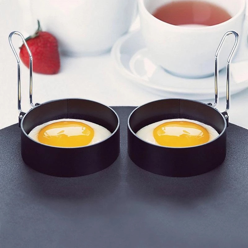 Khuôn Tròn Bằng Kim Loại Không Dính Có Tay Cầm Dùng Làm Bánh Trứng/Bánh Pancake