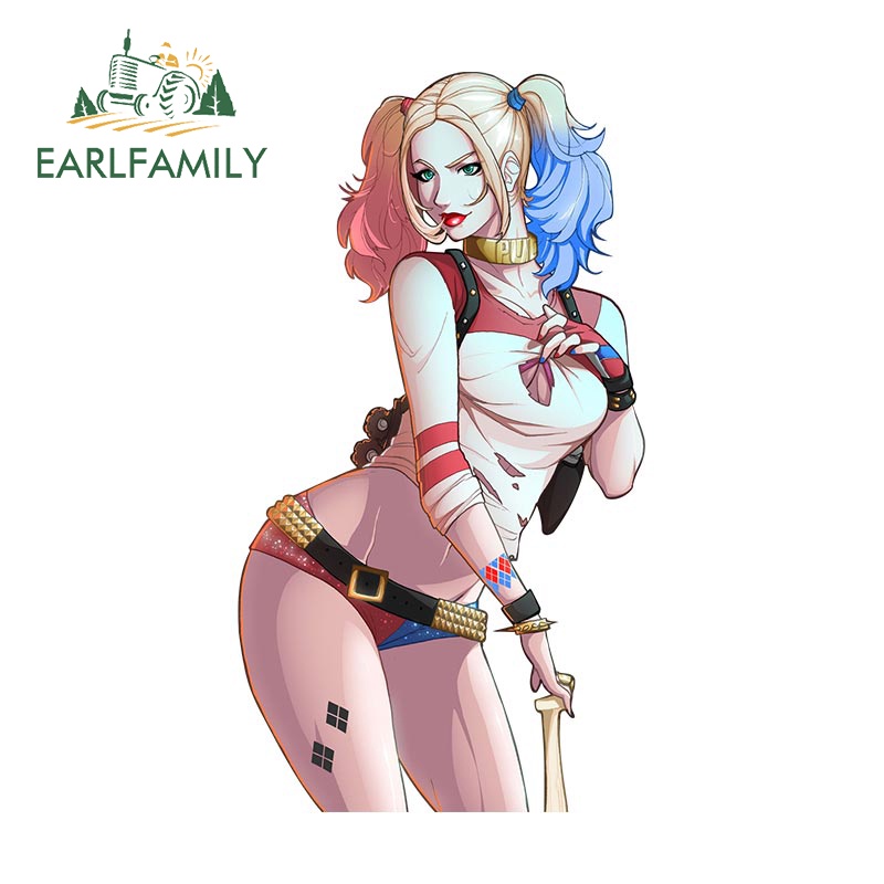 Earlfamily Sticker Dán Chống Trầy 13Cmx12Cm Hình harley quinn Hoạt Hình Trang Trí Xe Hơi