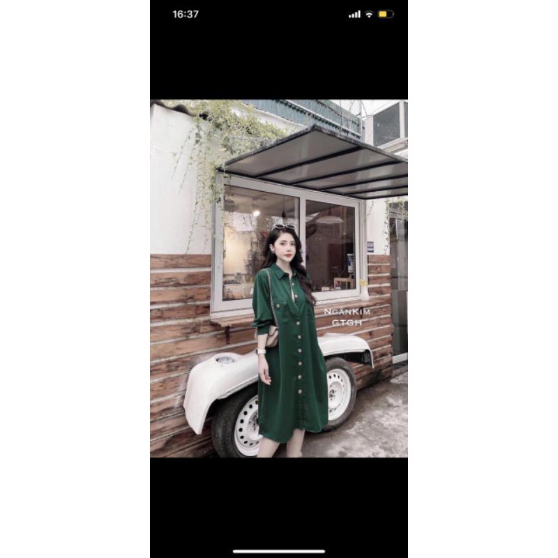 Đầm sơ mi cột eo