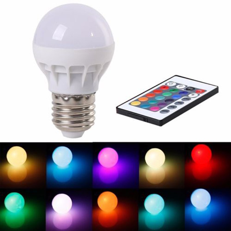 Bóng đèn LED đổi màu E27 3W RGB kèm remote điều khiển từ xa