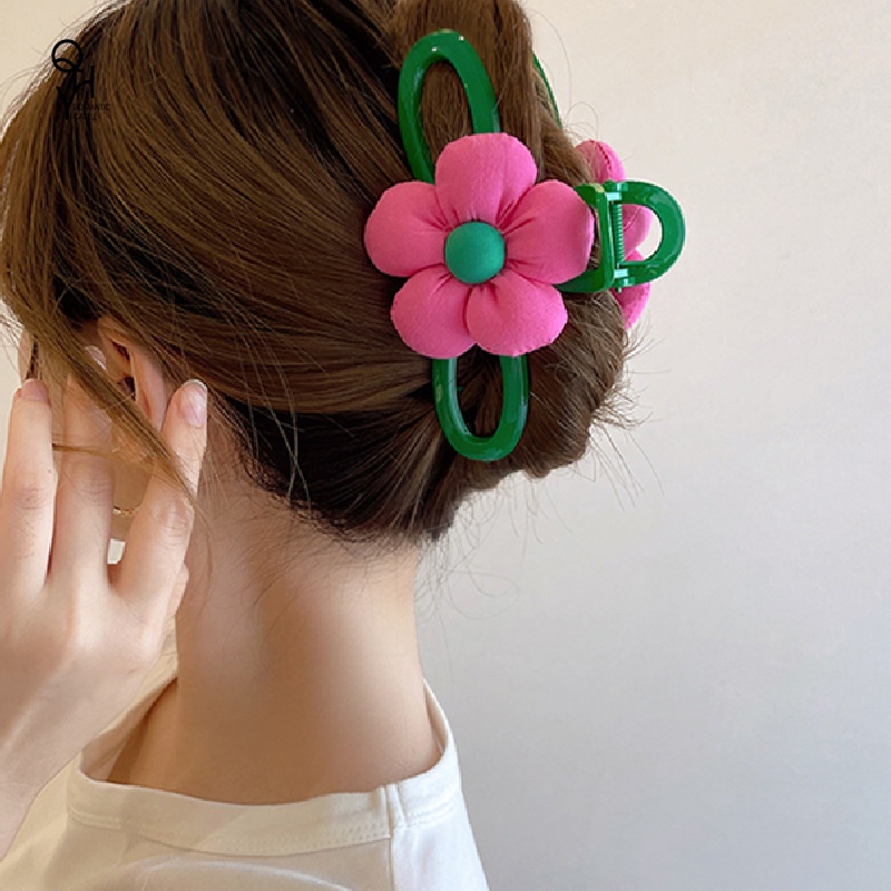 Kẹp Tóc Nhựa Hình Cá Mập Xanh Lá / Đỏ Hoa Hồng Lớn Thời Trang Xuân Hè Hàn Quốc Cho Nữ
