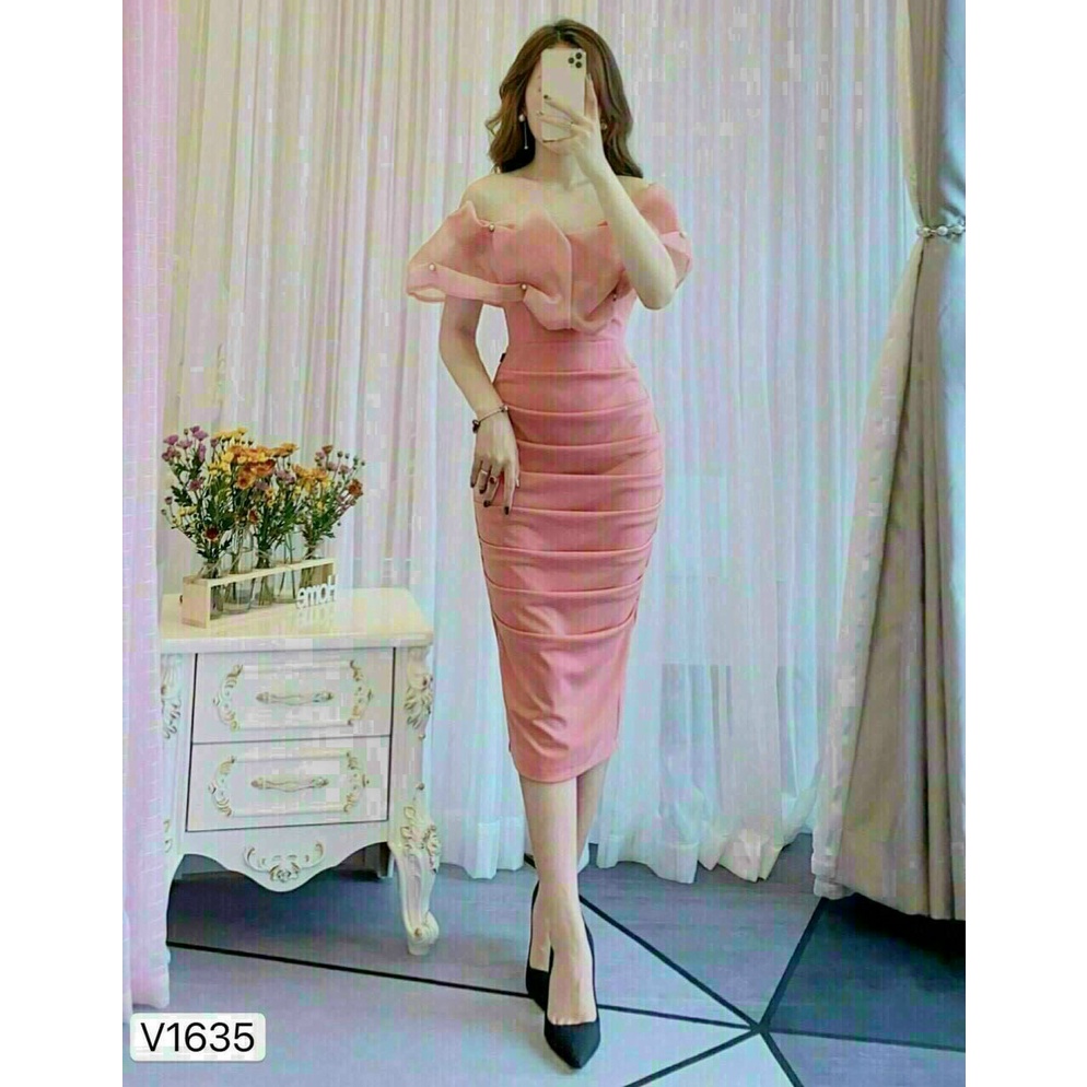 👗👗 ĐẦM ÔM BODY XẾP LY PHỐI VOAN TRỄ VAI (CÓ MÚT CÓ CƯỜM) QUÁ ĐẸP