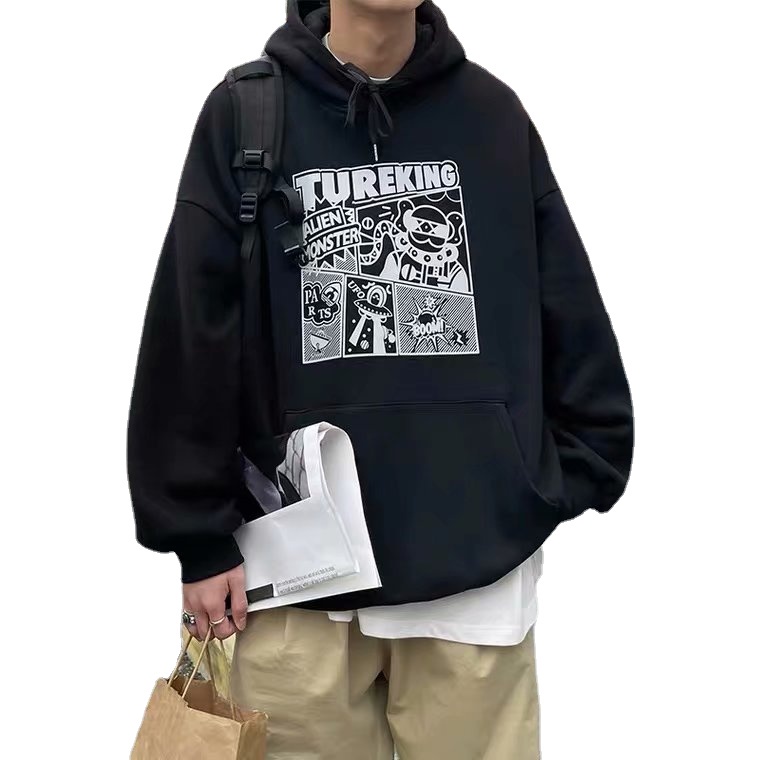 Áo hoodie dáng rộng in họa tiết graffiti kiểu Nhật Hàn năng động dễ phối đồ dành cho nam size M-5XL