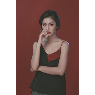Áo hai dây đen satin lụa