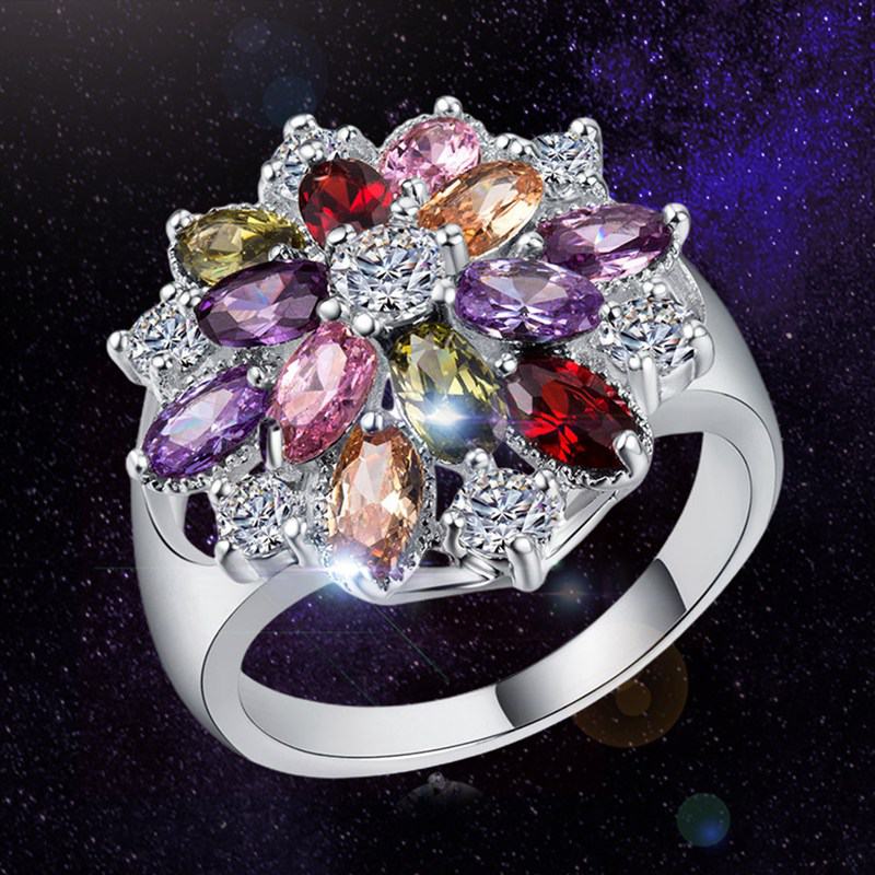 Nhẫn mạ bạc đính đá Topaz nhiều màu sắc thời trang cho nữ