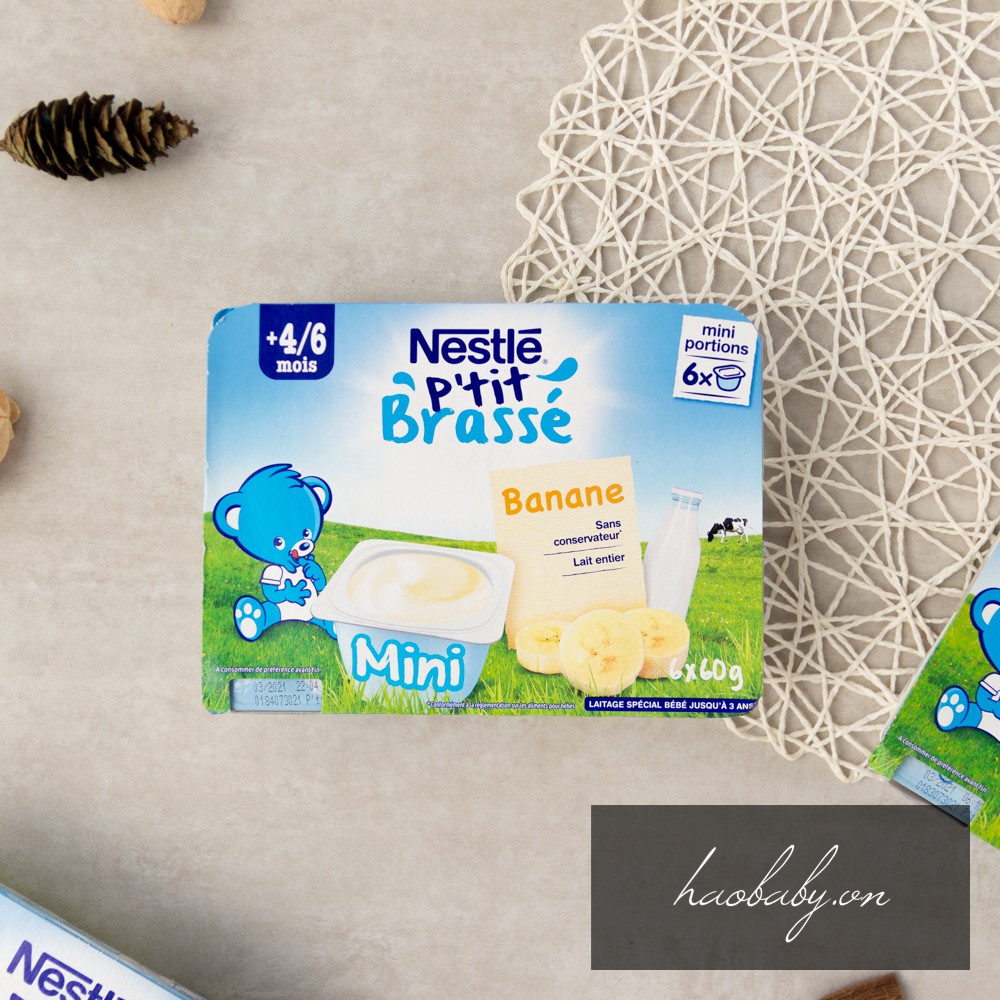 [Đồ ăn dặm cho bé] Sữa chua nguội, váng sữa Nestle ăn dặm vị tự nhiên, chuối, đào, lê cho bé 4m-6m-9m