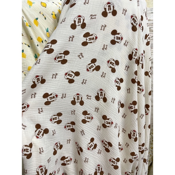 vải xô muslin 2 lớp siêu mềm hình chuột micky