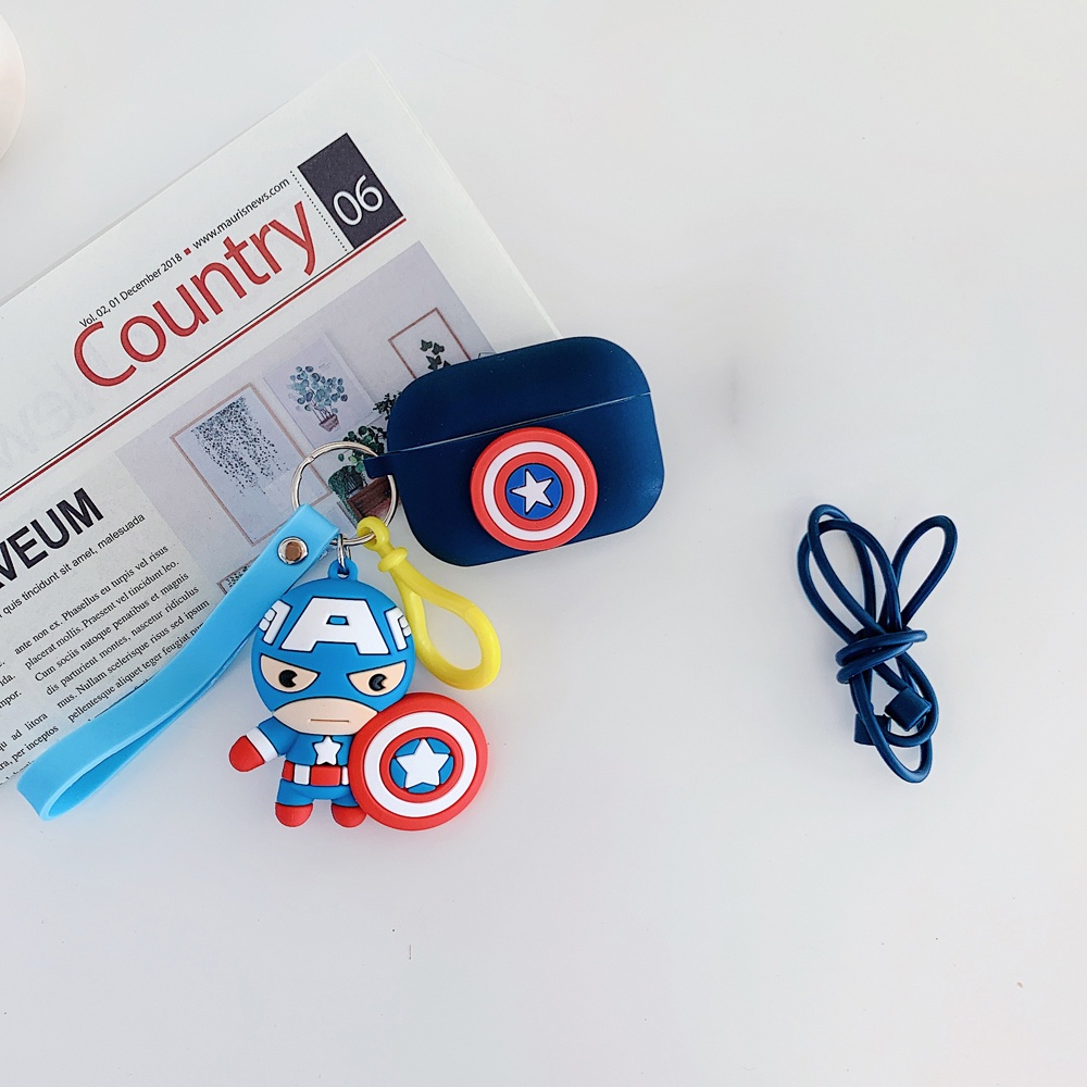 Vỏ bảo vệ hộp sạc tai nghe silicon họa tiết hoạt hình marvel gắn dây đeo chống rơi thích hợp cho airpods pro 13 3 pro