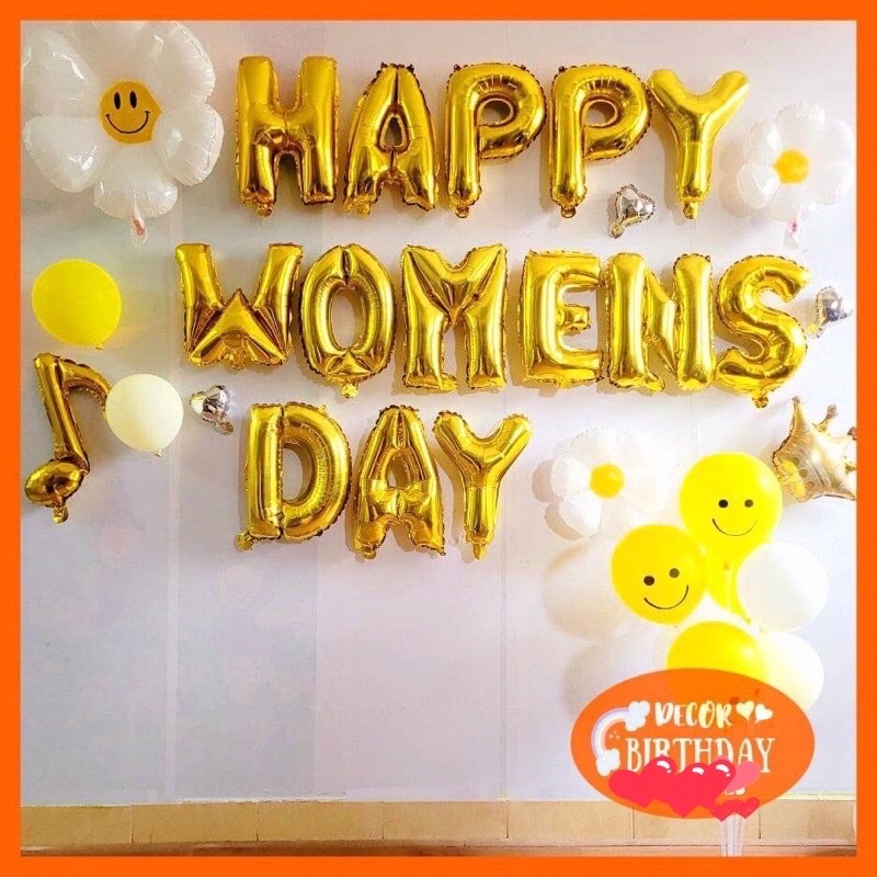 Set Bong Bóng trang trí tiệc Quốc tế phụ nữ 8/3 và 20/10 đẹp đủ đồ dễ làm tặng kèm Bơm Băng Dính Đủ Đồ Phụ Kiện