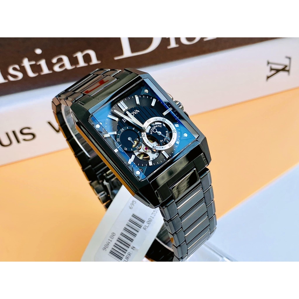 Đồng hồ nam dây thép Bulova Open Heart Automatic Black Dial 98A180