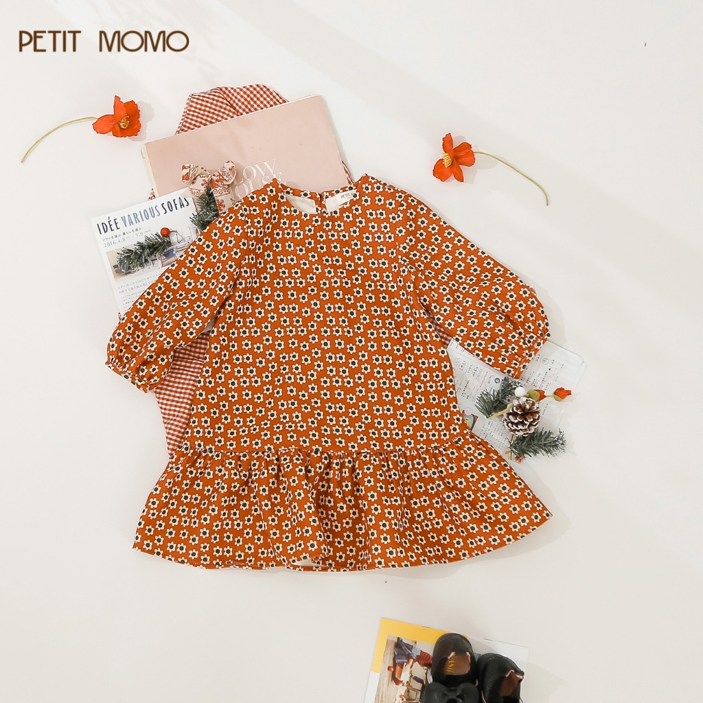 [Mã BMLT35 giảm đến 35K đơn 99K] Váy Dài Tay Cho Bé Gái 1 6 Tuổi PETIT MOMO Chất Vải Nhung Mềm Mại Họa Tiết Hoa Nhí H077